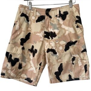 PAURA Men’s Tan Camo Spot Martinez Button Front Rip Stop Cargo Shorts- Size 32